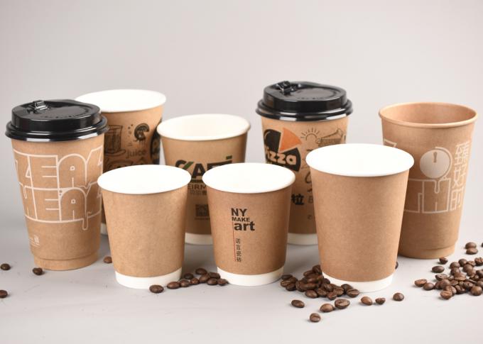 Os copos de café descartáveis médios agradáveis do projeto 12oz dobram os copos de papel de parede