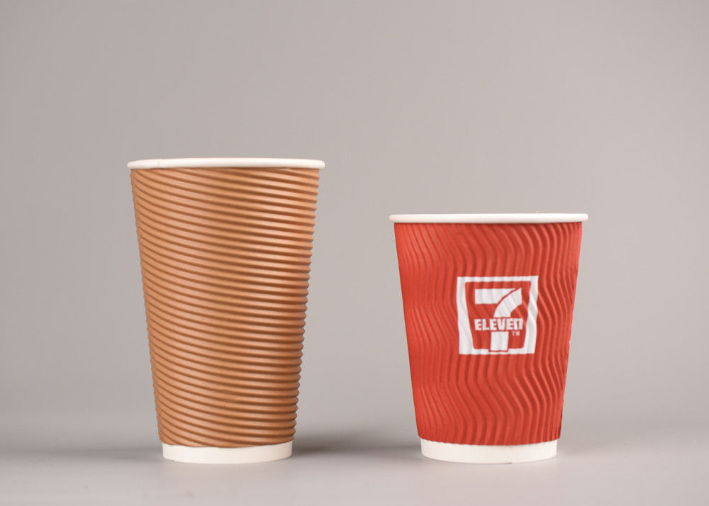 Printing Paper Insulated Drinking Cups With Lids , Reusable Ripple Wrap Hot Cups